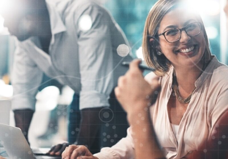 Women smiling at man